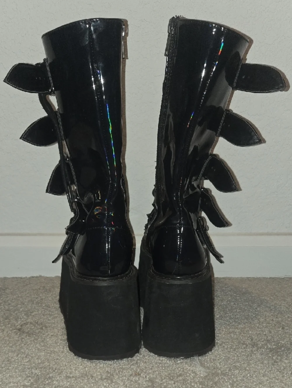 DEMONIA Black Mid-Calf Boots with‎ Hologram Detail Size 6